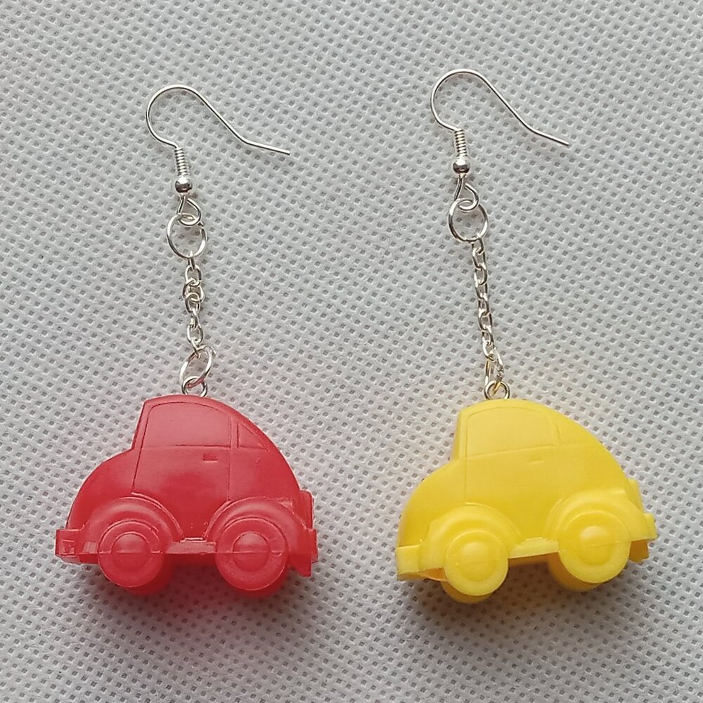 Unique Weird Car Earrings, Wild Fun Earrings, Cool Earrings Red & Yellow